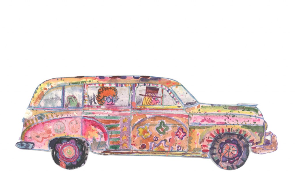                <em>Panel Van,</em>
watercolor, gouache & colored pencil, 3