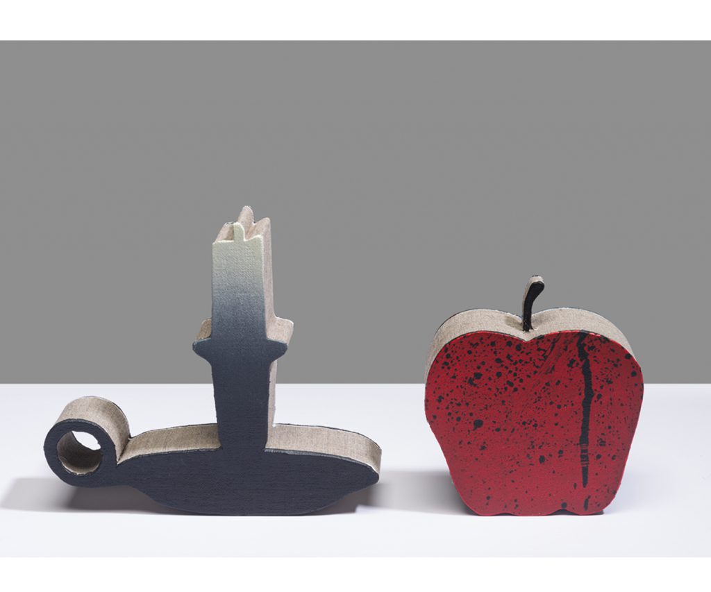 <em>candle n apple,</em> double sided / acrylic on linen,
5