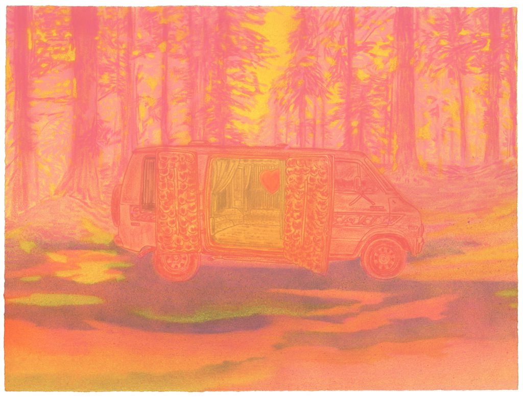     <em>california way (true love never forgets),</em> colored pencil & acrylic, 12
